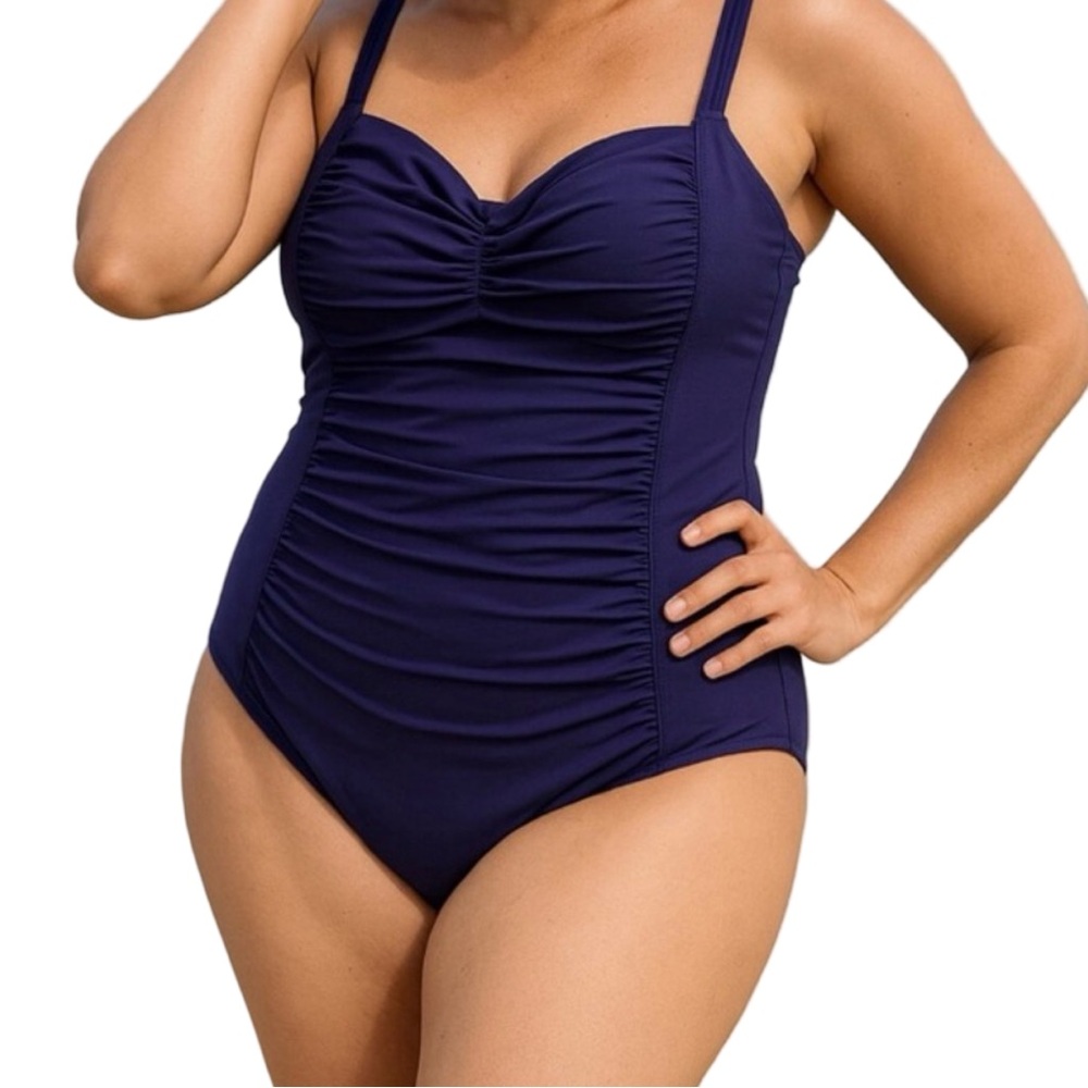 Trimshaper Purple Ruched One-Piece Swimsuit Size 14 Slimming Fit tummy control